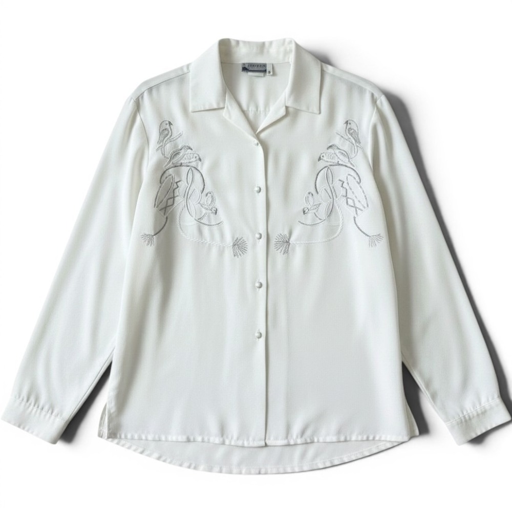 Romeo Melbourne Blouse Womens Small White Embroidered Button Front Tunic Top
